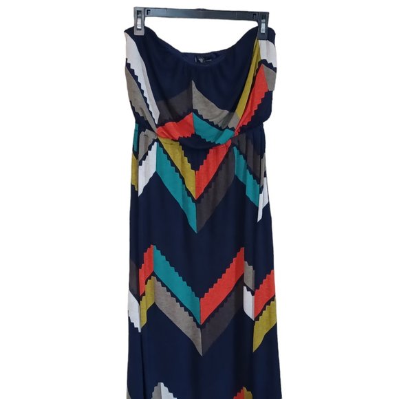 Graphic Color Block Strapless Maxi Dress Size L - Picture 3 of 6